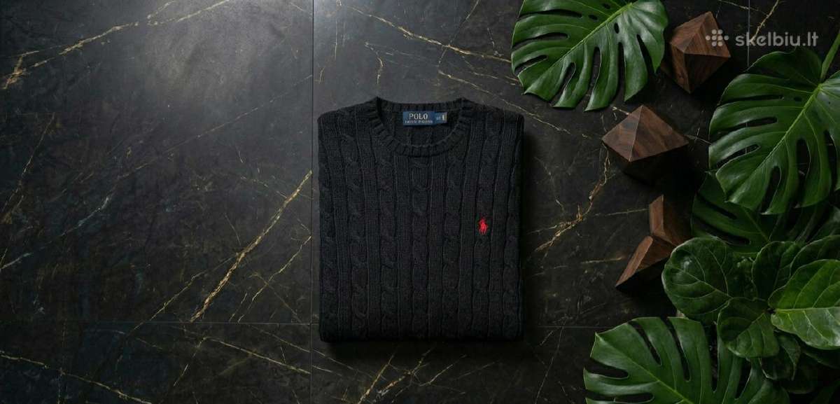 Rl cable knit crewneck megztinis juodas