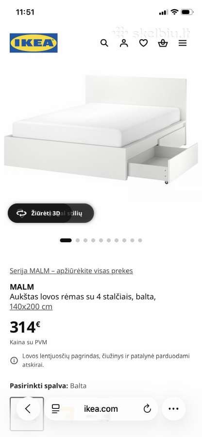 Malm lova su 4 stalčiais - nuotraukos Nr. 3