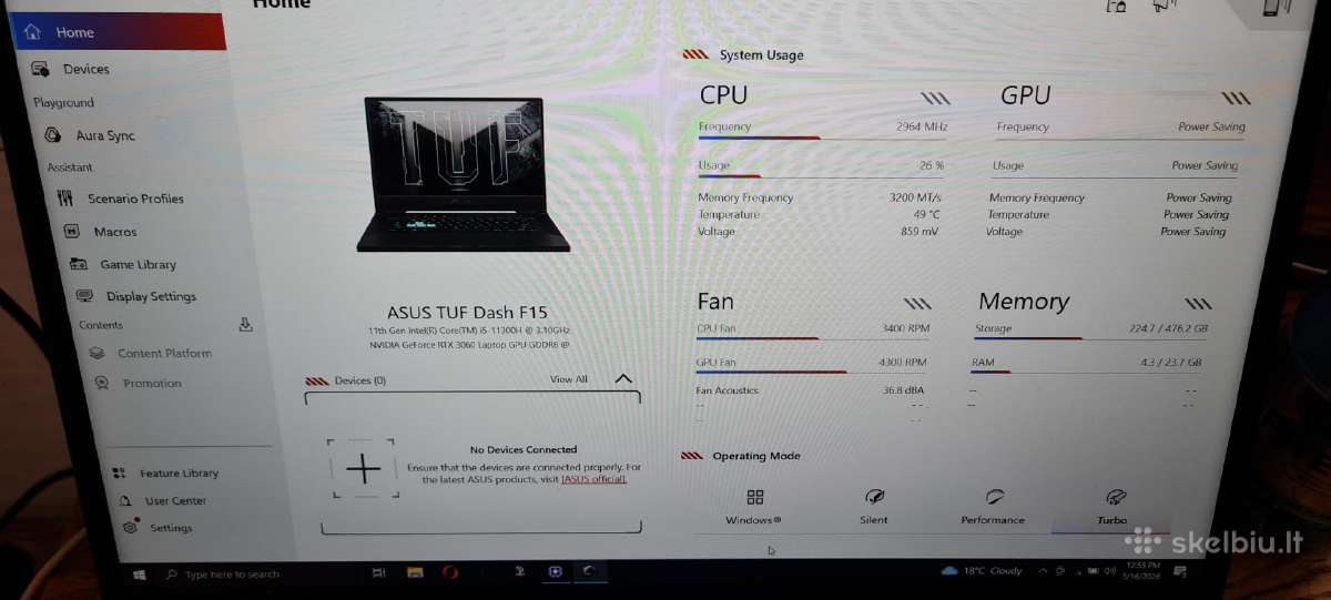 Asus Tuf dash 15 24 GB RAM 3060 6gb - nuotraukos Nr. 3