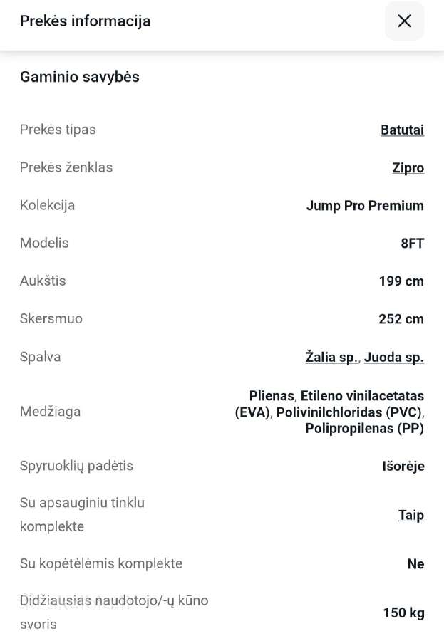 Batutas Zipro Jump Pro Premium 8ft, 252 cm - nuotraukos Nr. 4