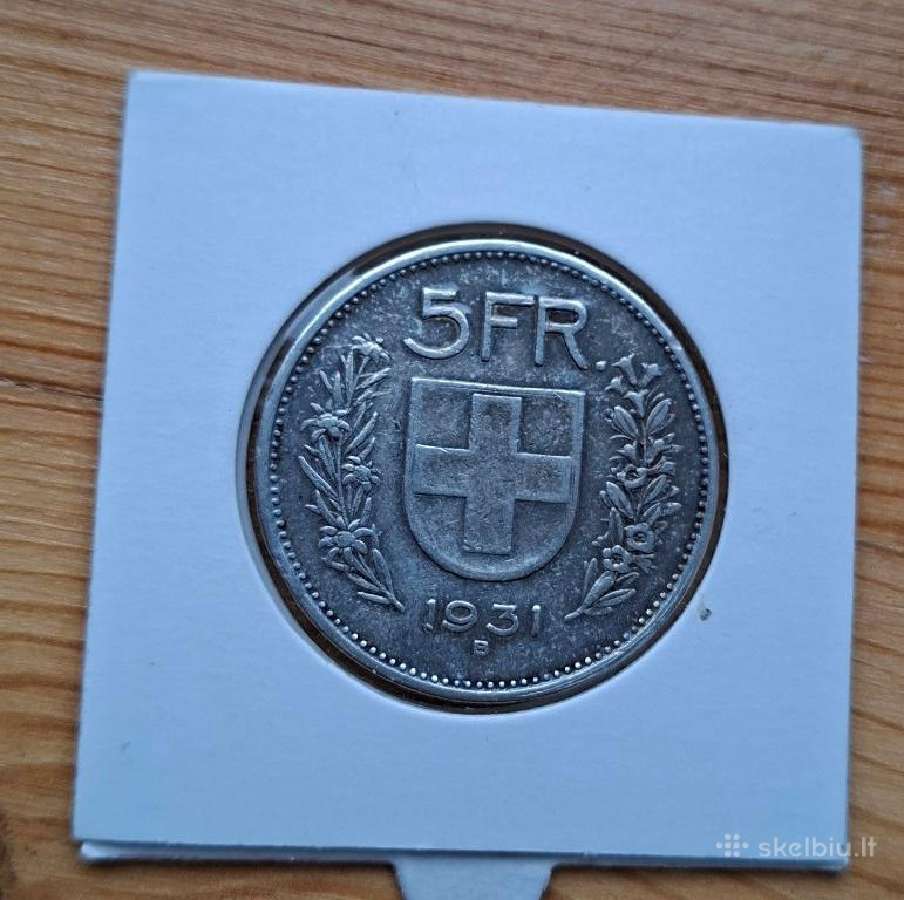 Šveicarija 1931 5 frankai (sidabras) - nuotraukos Nr. 2