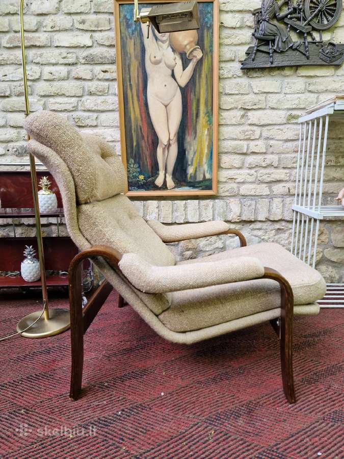 Vintažinis mid century autorinis fotelis/šezlongas - nuotraukos Nr. 4