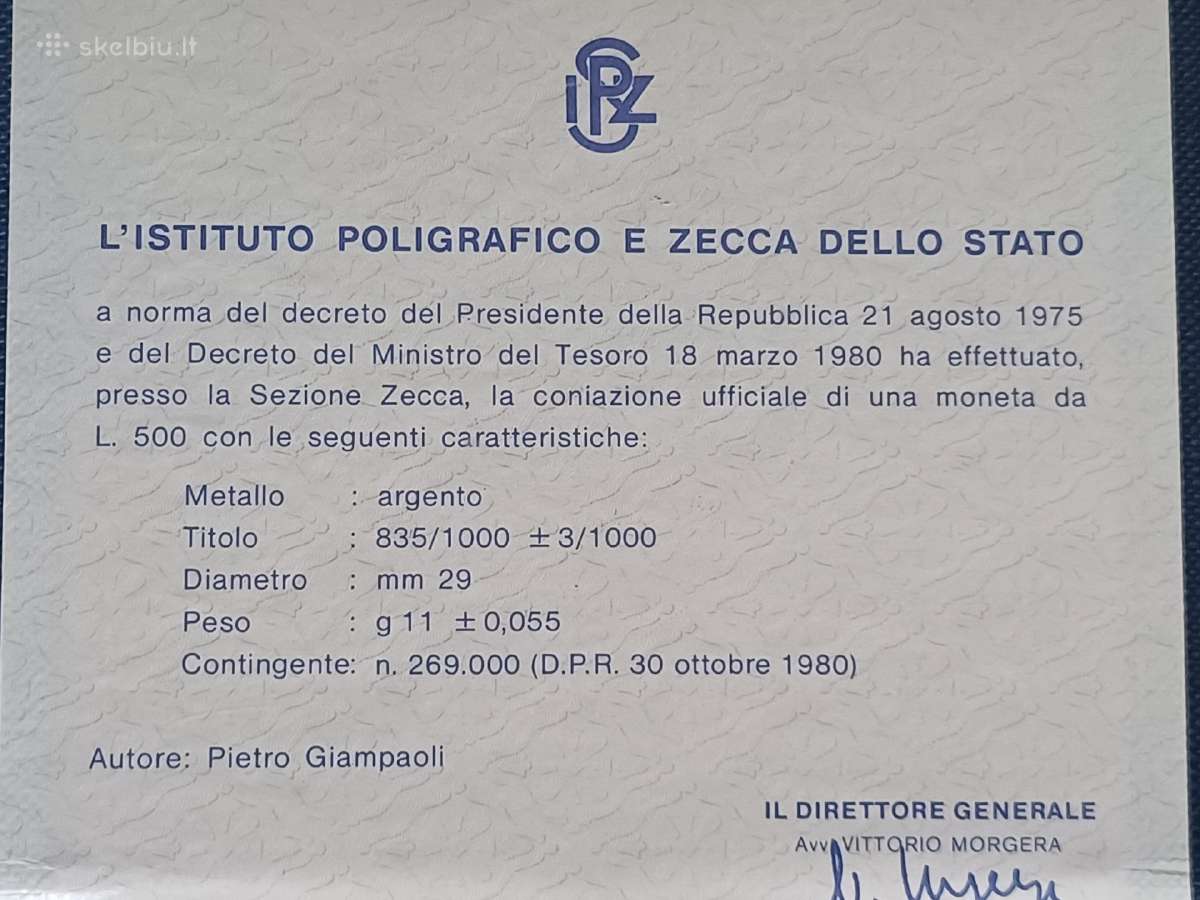500 lirų 1975m. Italija sidabras 835 unc. - nuotraukos Nr. 4