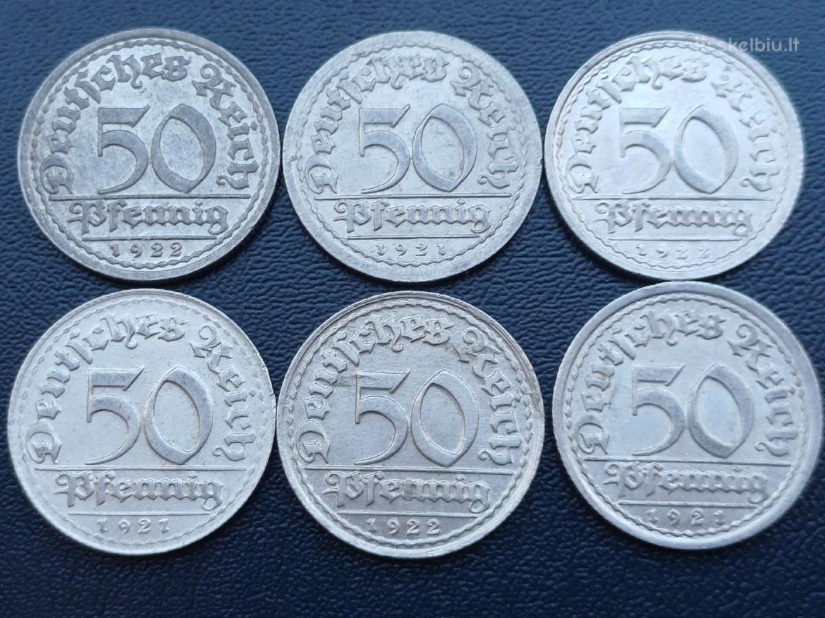 50 pfeningų 1921-22 g,d,f,j .