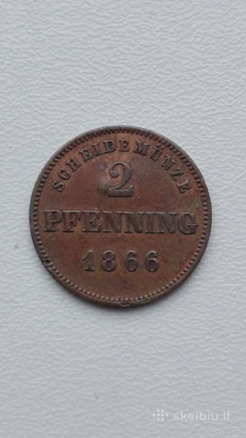 1866 m. 2 pfenigiai. Reta! Tiražas 234.000!