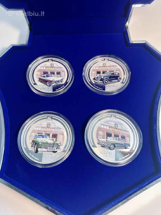 Sidabrinių monetų rinkinys Famous Gaz Cars 4 oz