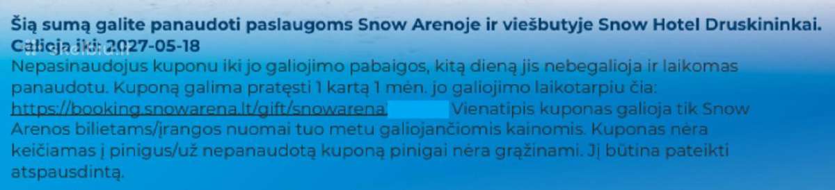 Dovanų kuponas į Snow Areną / Hotel Druskininkuose - nuotraukos Nr. 2