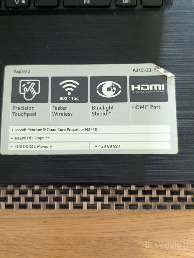 Acer Aspire 3 4gb Ddr3 128gb SSD - nuotraukos Nr. 6
