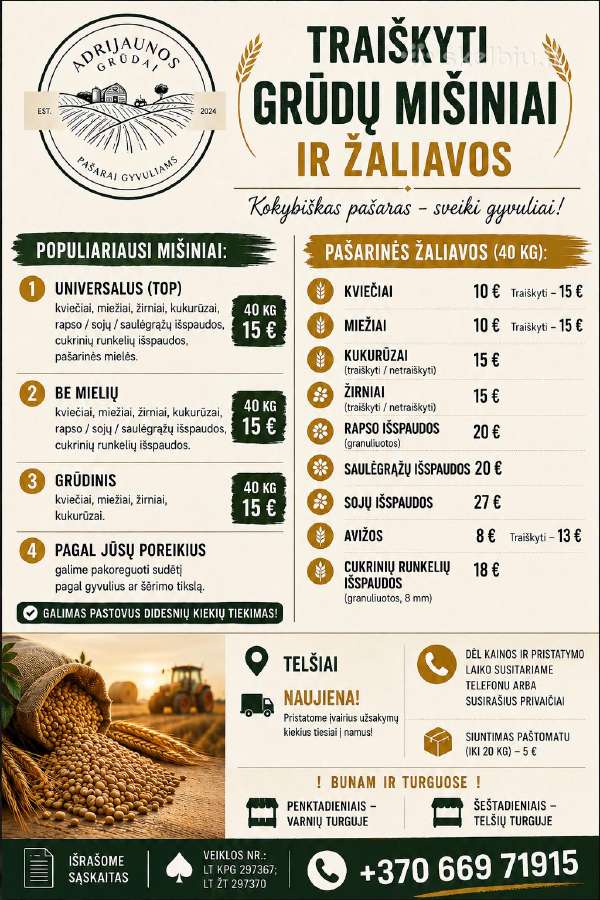 Traiškytų grūdų mišiniai ir žaliavos