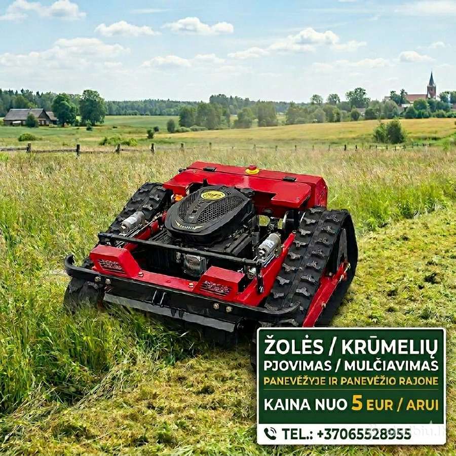 Žolės/krumelių pjovimas/mulčiavimas.
