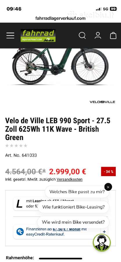 Elektrinis dviratis Velo de Ville - nuotraukos Nr. 12