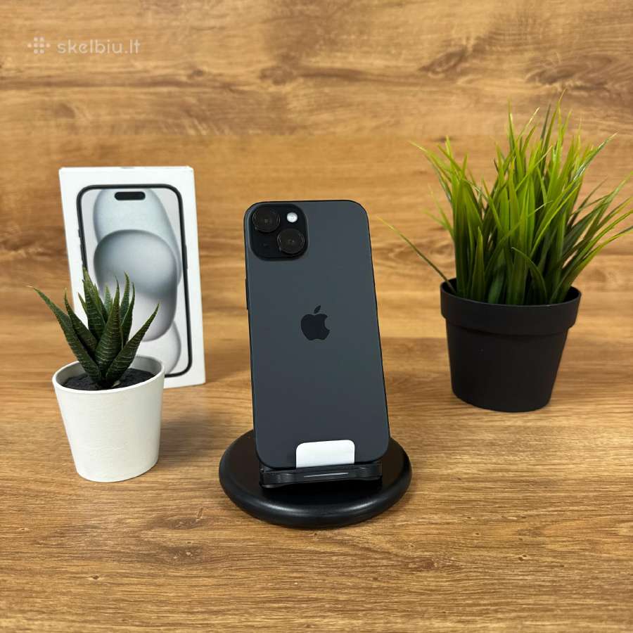 Nauji Phone 15 Black su 1 metų Garantija!