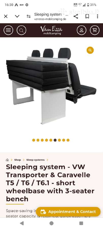 Miegojimo modulis VW T5/t6 Sedynes apsisukimas