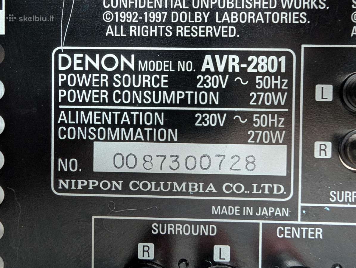 Resiveris Denon avr-2801 - nuotraukos Nr. 3