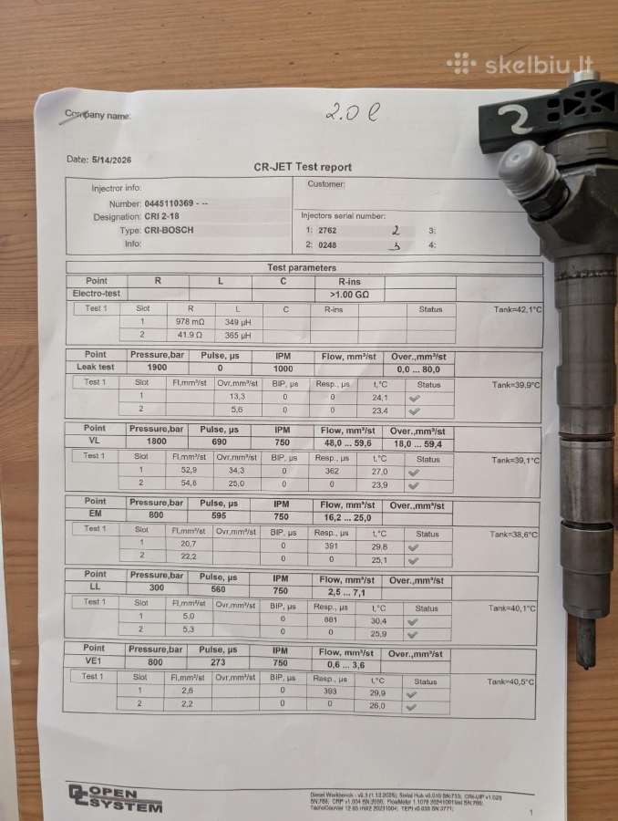 Audi,VW, Skoda 2.0 tdi purkštukas 0445110369