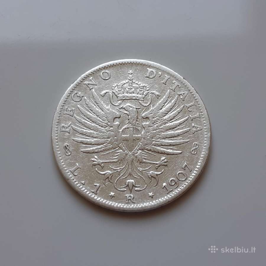Italija 1 lira sidabras 1907