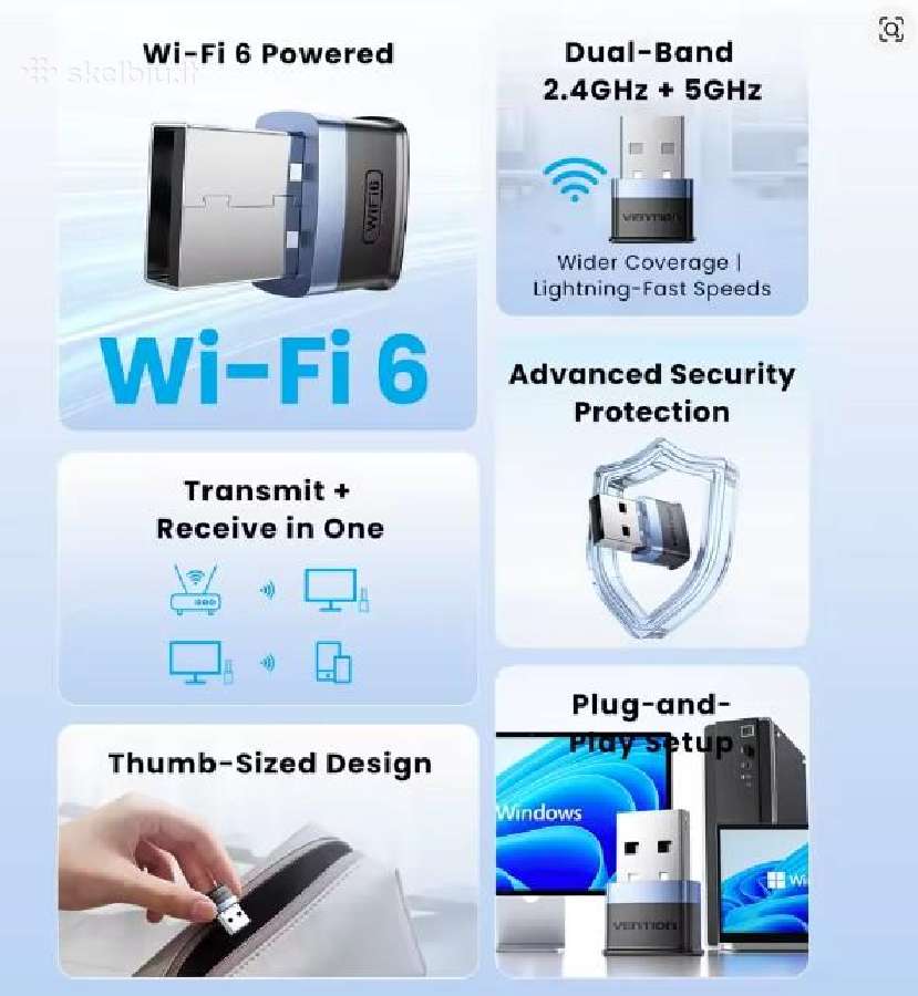 Usb WiFi nano adapteris 900mbps - nuotraukos Nr. 2