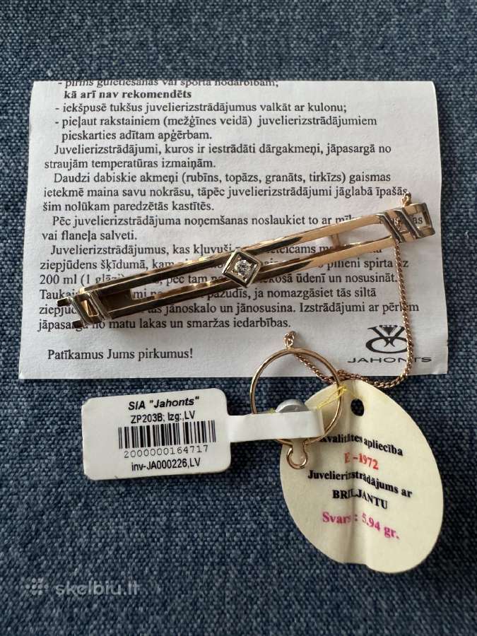 Auksinis segtukas kaklaraiščiui su deimantu - nuotraukos Nr. 5