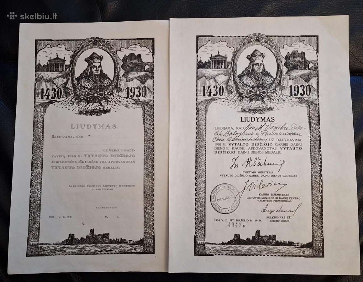 Tarpukario Lietuvos apdovanojimu liudymas