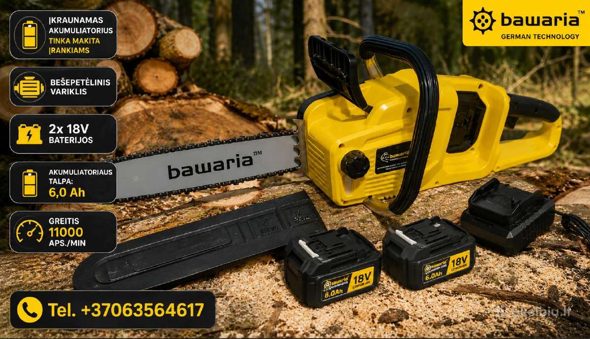 Akumuliatorinis pjūklas Bavaria 2*18v 6ah kompl.