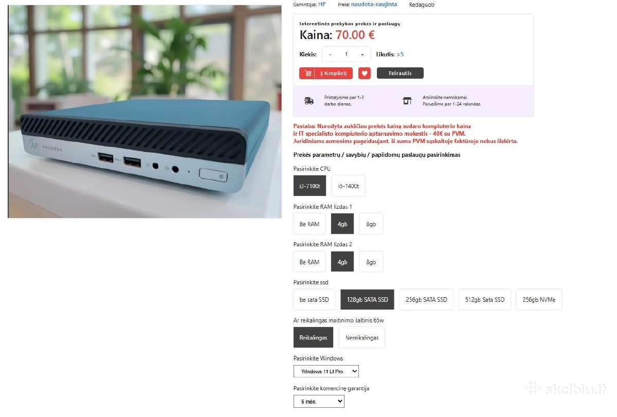 Hp Prodesk 400 g3 mini (Dm) su garantija tik 70€