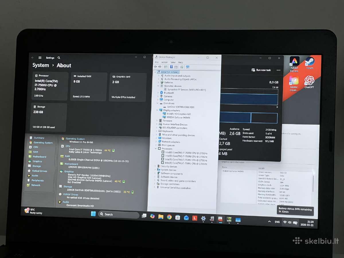 Parduodamas Thinkpad E470 su I7, Nvidia 940mx. - nuotraukos Nr. 8