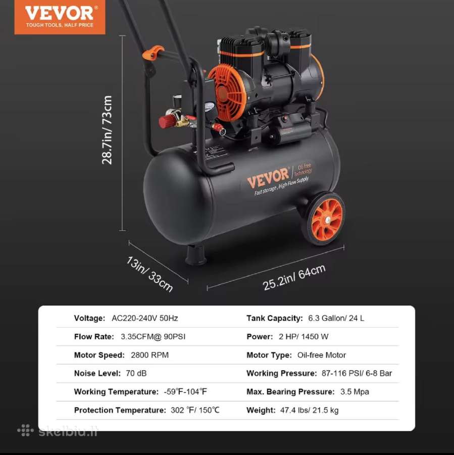 Oro kompresorius Vevor 1450w / 24l. - nuotraukos Nr. 4