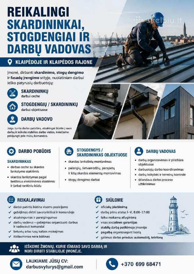 Skardininkai, stogdengiai ir darbų vadovas