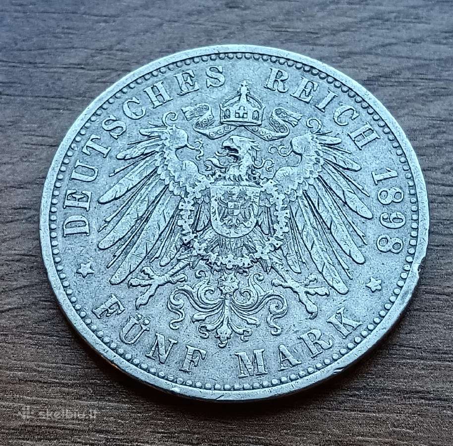 Vokietijos Imperijos 5 markių moneta 1898 m.
