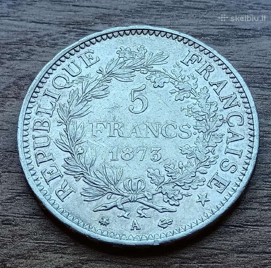 Prancūzijos 5 frankų sidabrinė moneta 1873 m.