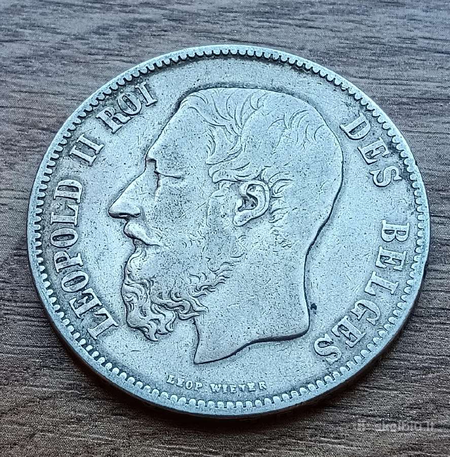 Sidabrinė moneta Belgija, 5 frankai, 1869 m. - nuotraukos Nr. 2