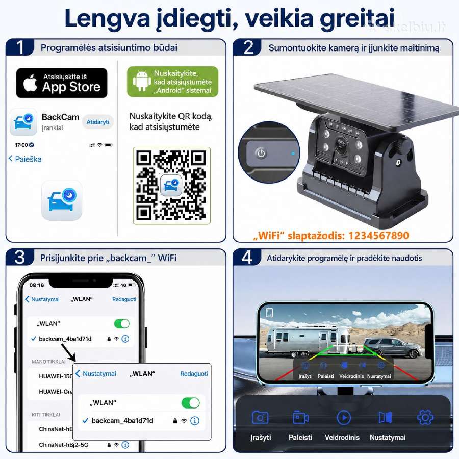 Magnetinė WiFi galinio vaizdo kamera (įkraunama) - nuotraukos Nr. 2