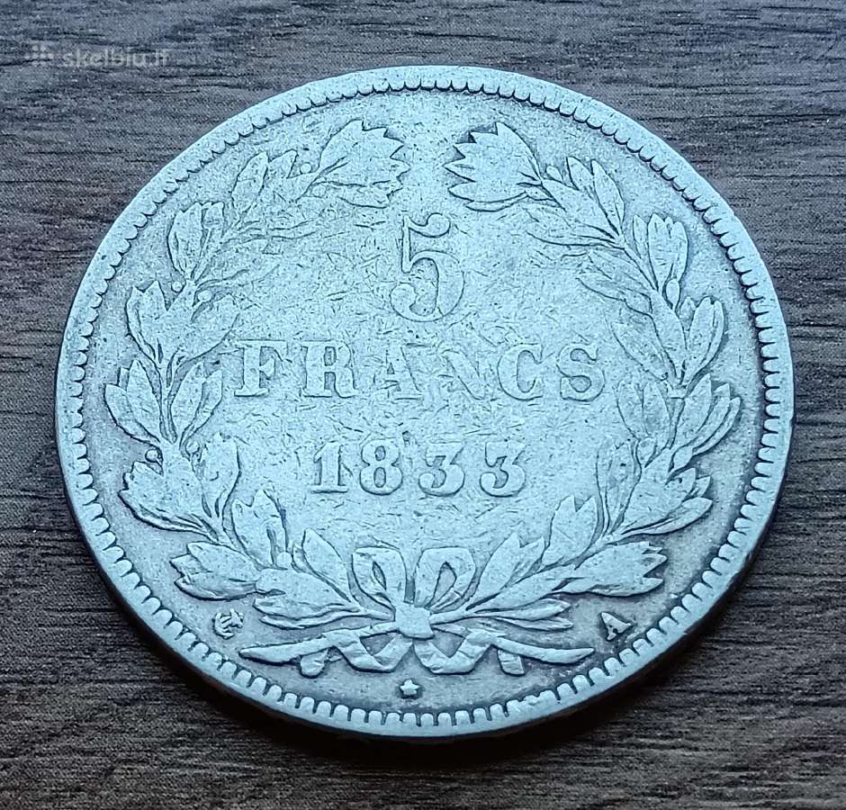 Prancūzijos karalystės 5 frankai 1833 m.
