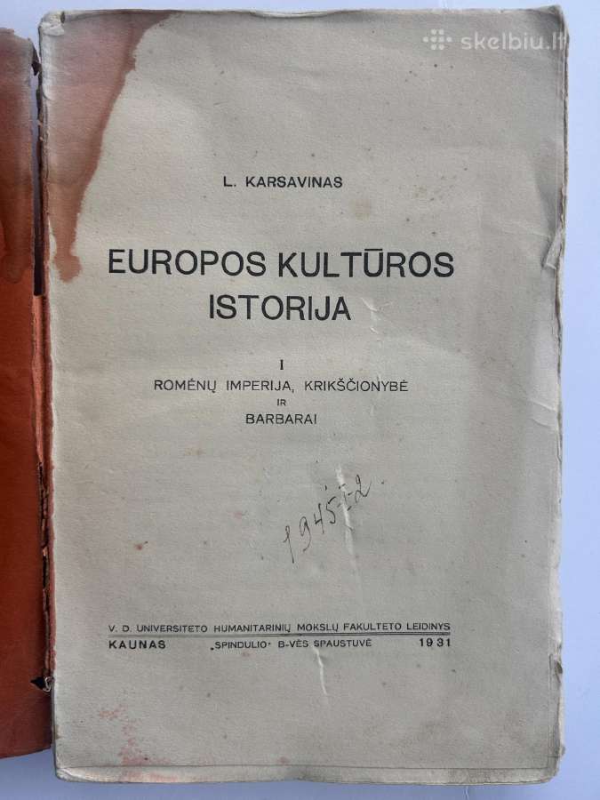 Europos kultūros istorija I dalis 1931
