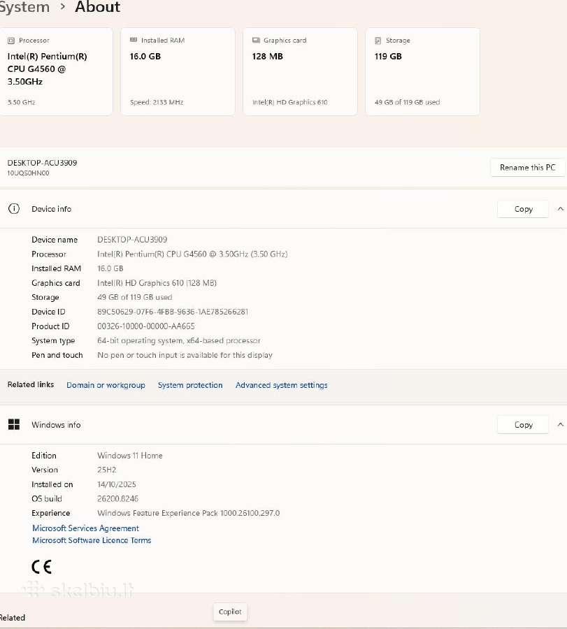 Lenovo mažas sff kompiuteris (intel 7 karta) - nuotraukos Nr. 6