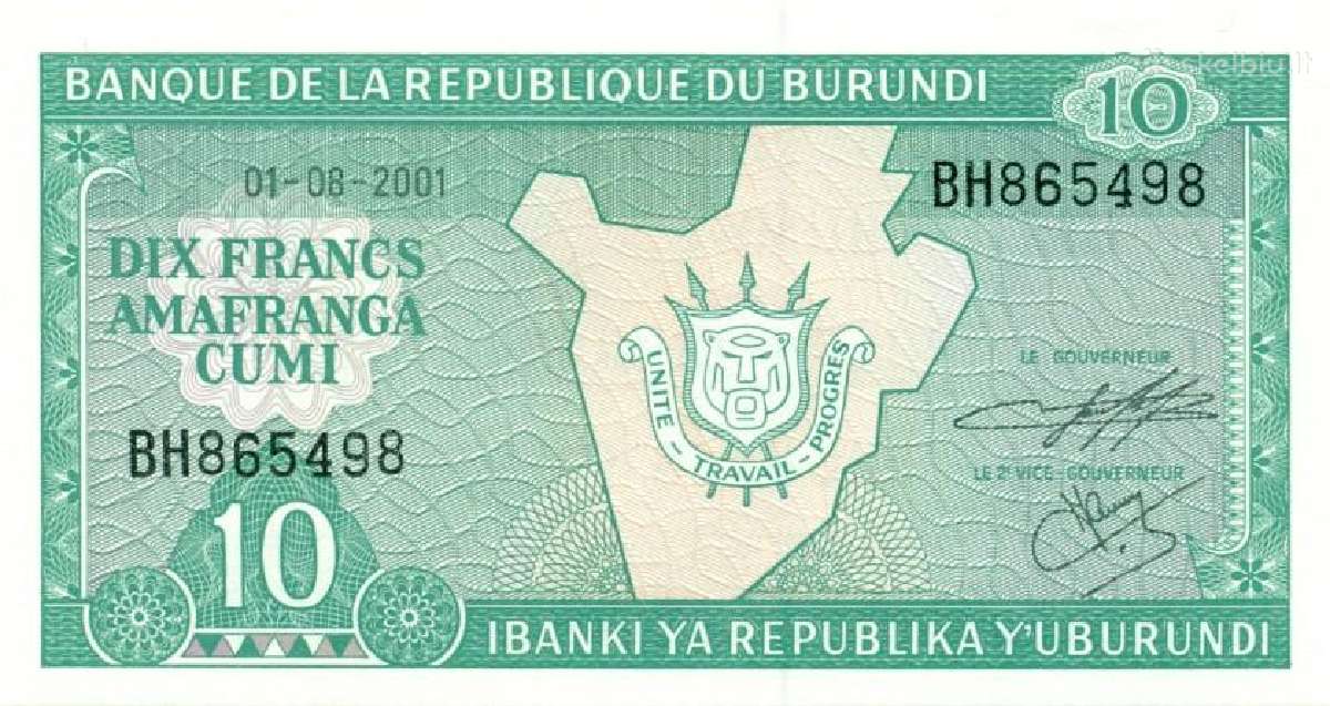 Burundi 10 francs amafranga 2001. Unc. P - nuotraukos Nr. 2