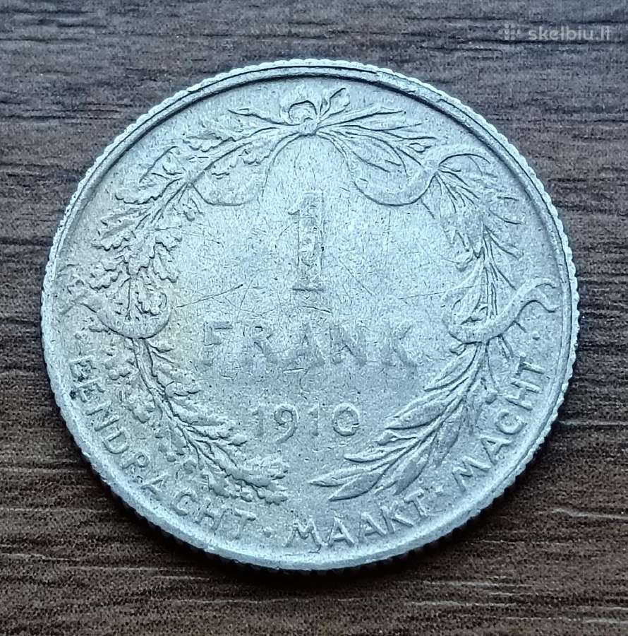 Sidabrinė 1 franko moneta, Belgija 1910 m.