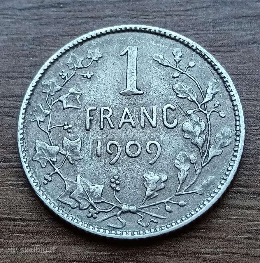 Sidabrinė 1 franko moneta, Belgija 1909 m.