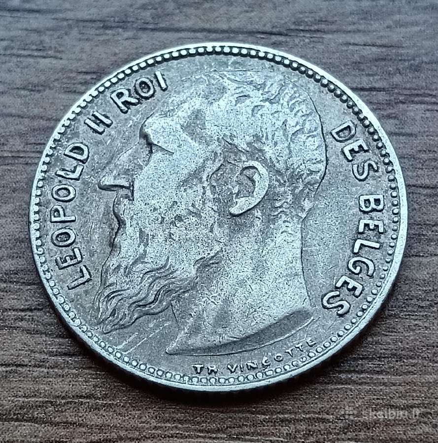 Sidabrinė 1 franko moneta, Belgija 1909 m. - nuotraukos Nr. 2