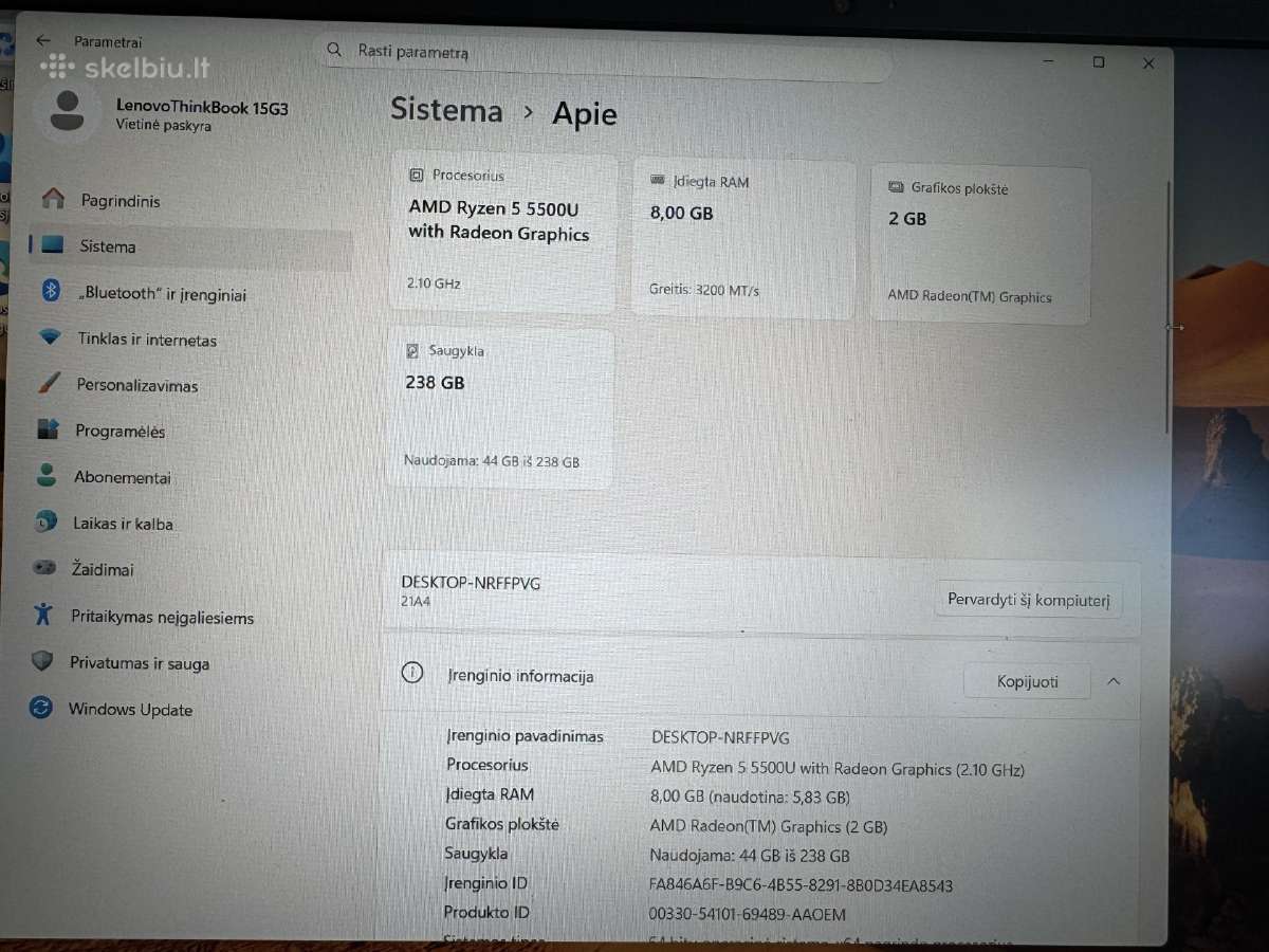 Nešiojamas kompiuteris Lenovo Thinkbook 15g3 - nuotraukos Nr. 6