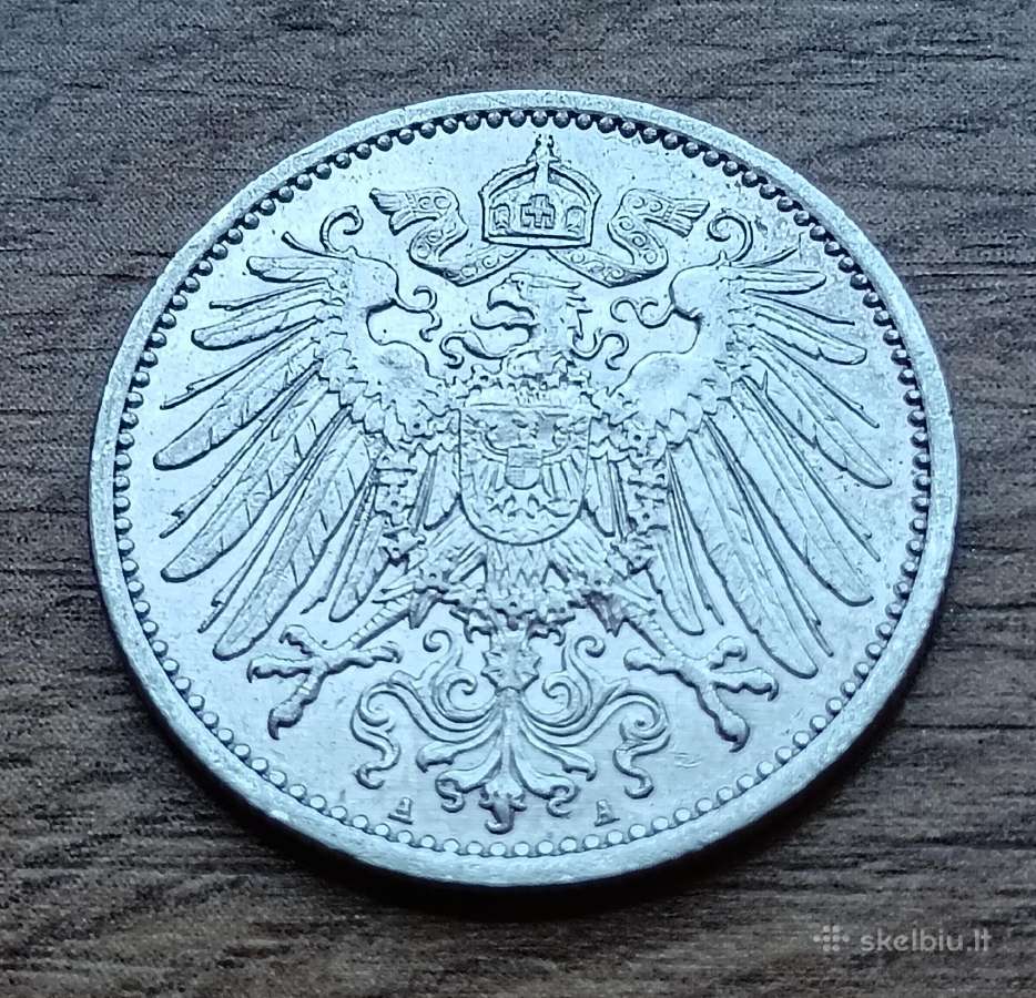 Sidabrinė Vokietijos Imperijos 1 markė 1914 m. A - nuotraukos Nr. 2