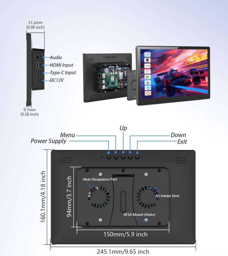 10.1 inch Touchscreen Monitor skirtas Raspberry Pi - nuotraukos Nr. 3