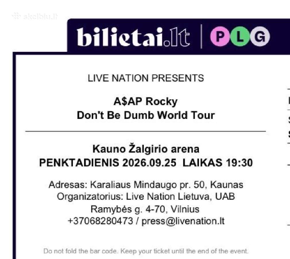 A$ap Rocky - Dont Be Dumb Tour stovimas bilietas