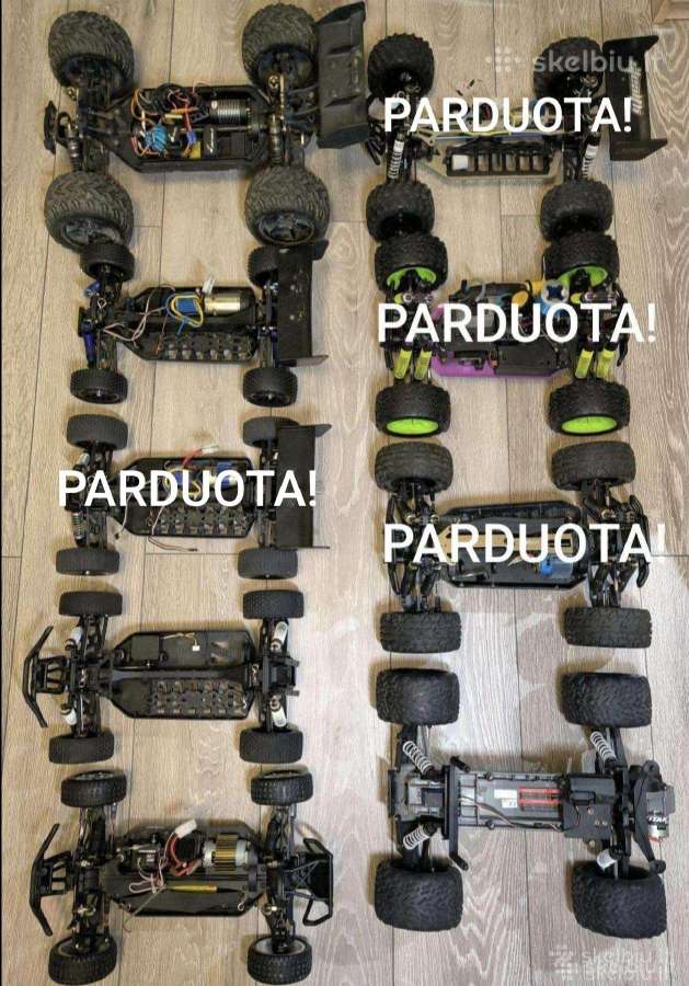 RC automodelių važiuoklės, dalys, pultai