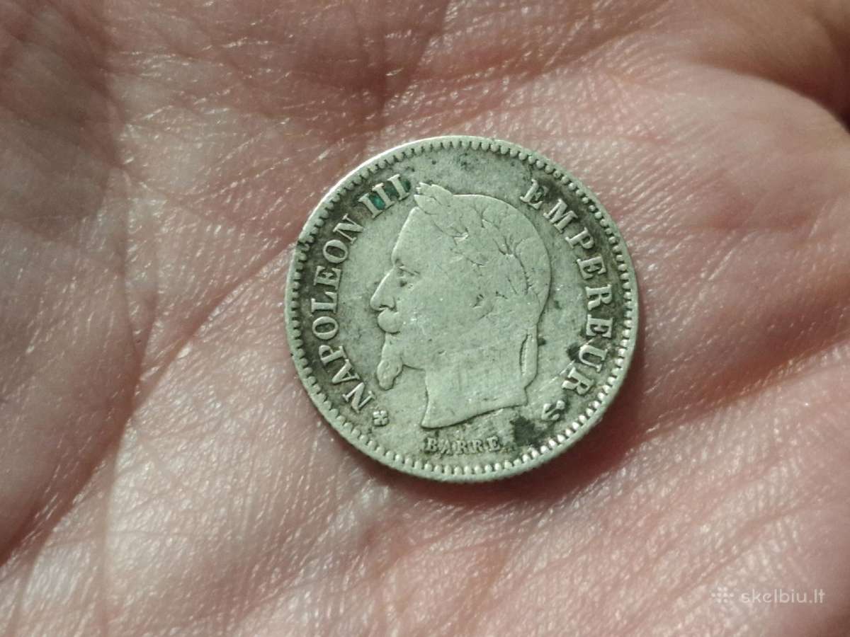 Prancūzija 20 sentimų 1867 sidabras - nuotraukos Nr. 2