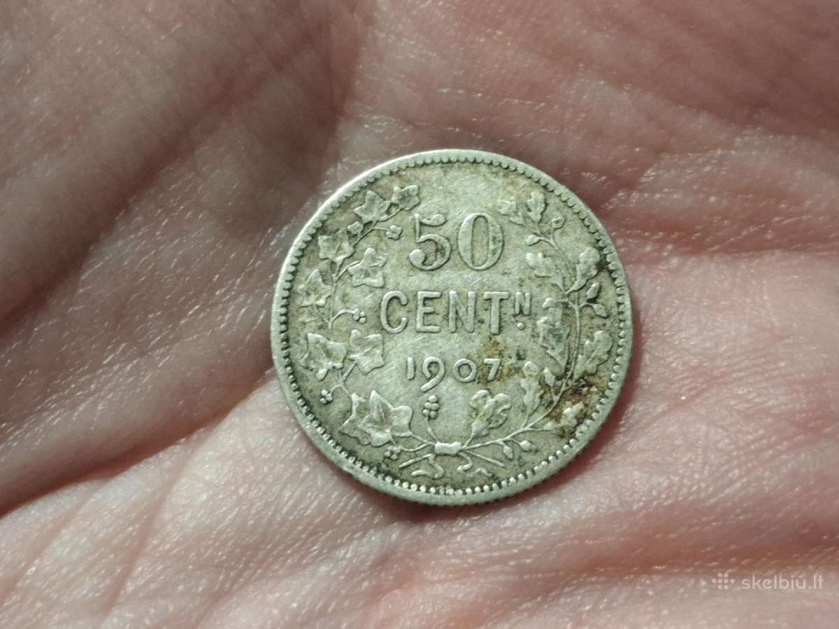 Belgija 50 sentimų 1907 sidabras