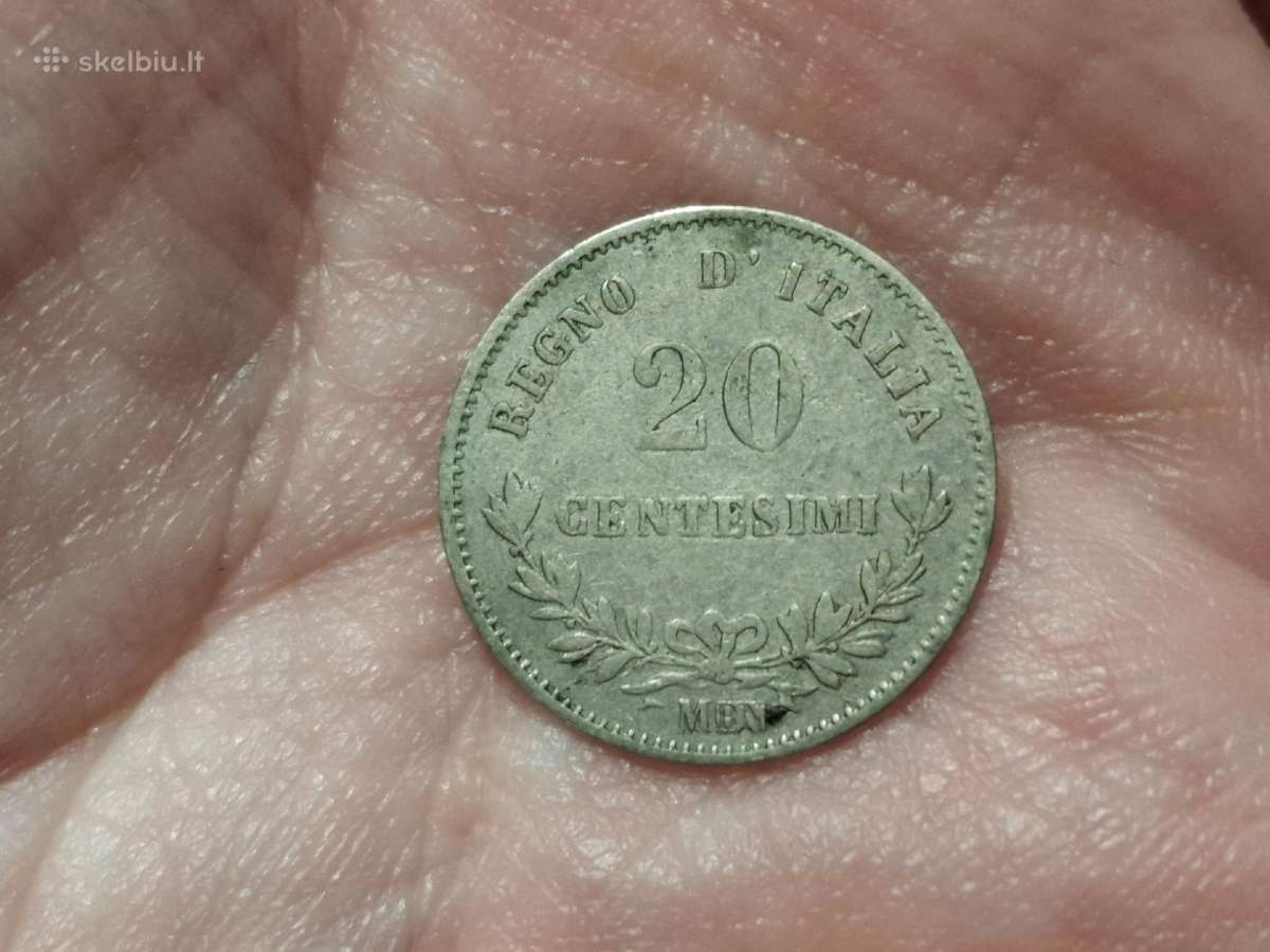 Italija 20 sentesimų 1863 sidabras