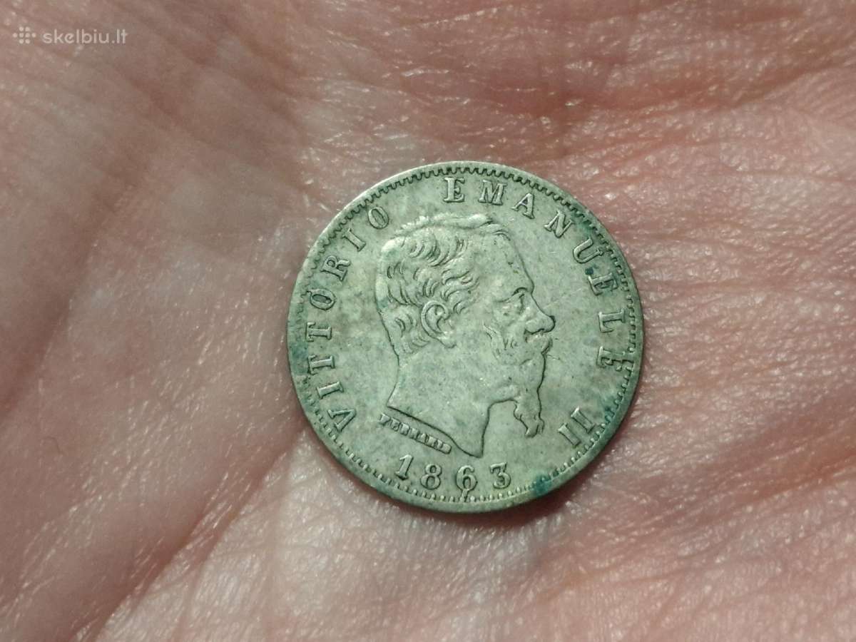 Italija 20 sentesimų 1863 sidabras - nuotraukos Nr. 2