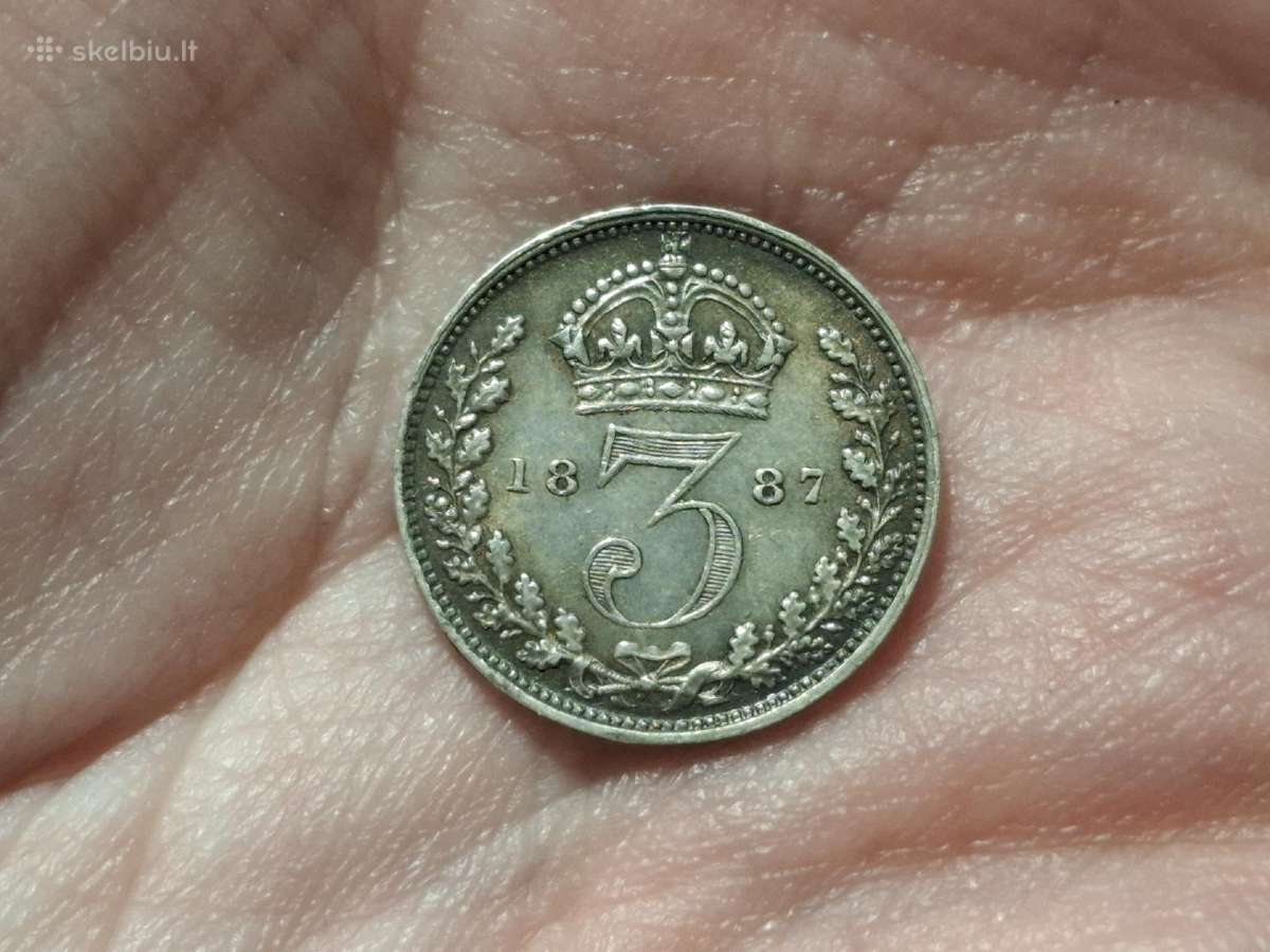 UK 3 pencai 1887 sidabras
