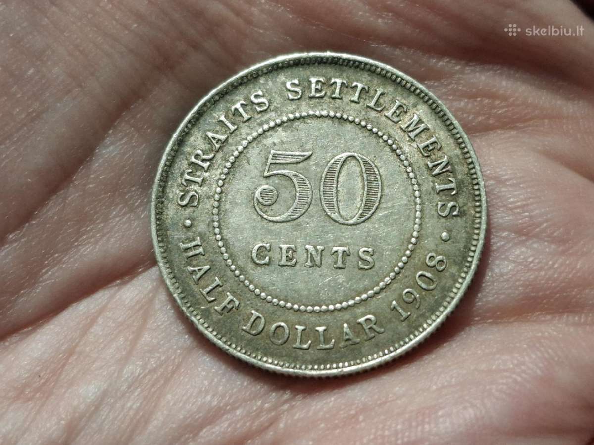 Sąsiaurio gyvenvietės 50 centų 1908 sidabras